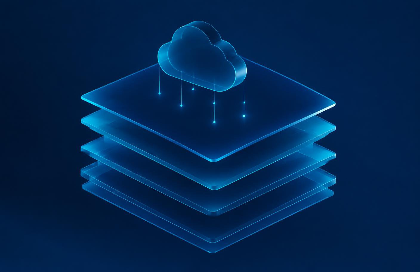 Layered isometric illustration of cloud infrastructure tiers